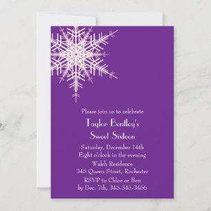 Winter Offset Snowflake 16th Birthday Invitation