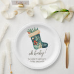 Winter Oh Baby Christmas Stocking Baby Shower Paper Plate<br><div class="desc">Winter Watercolor Hello Baby forest Christmas Cottage themed baby Shower. 
Great for Winter season. Let's build something unique for your baby shower party! Custom,  personalised,  editable download,  watercolor,  winter,   Christmas,  stocking,  holiday. whimsical illustration</div>