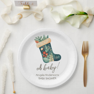 Winter Oh Baby Christmas Stocking Baby Shower Paper Plate