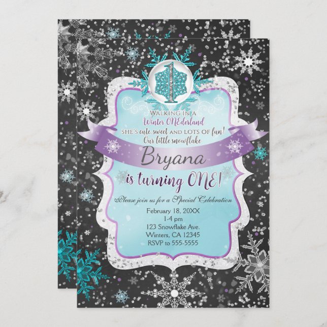 Winter Onderland 1st Birthday Party Invitations (Front/Back)