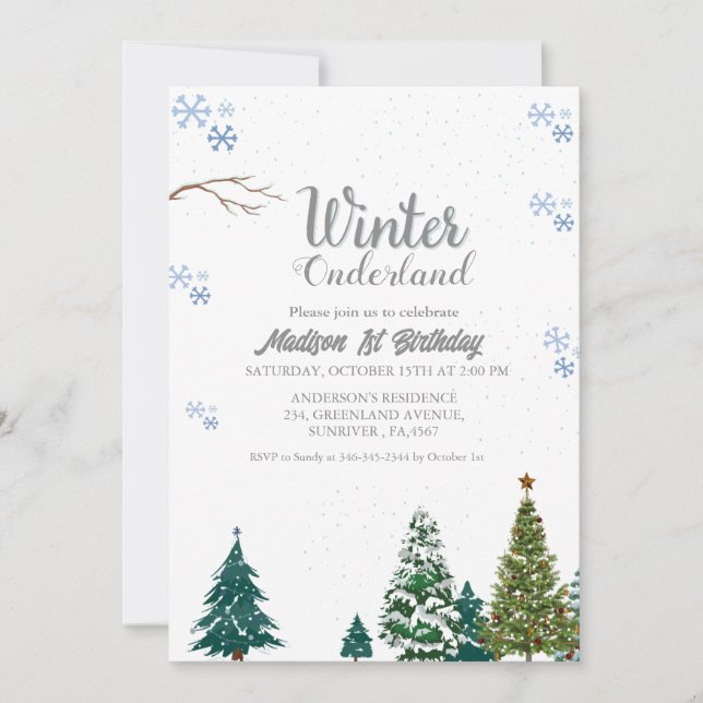 Winter onderland Christmas  First Birthday party Invitation (Front)