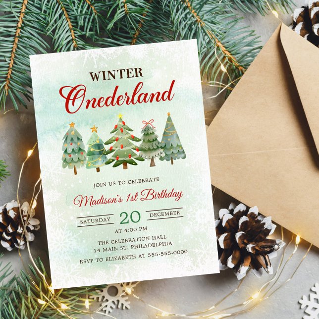 Winter Onderland Christmas Tree 1st Birthday Party Invitation (Creator Uploaded)