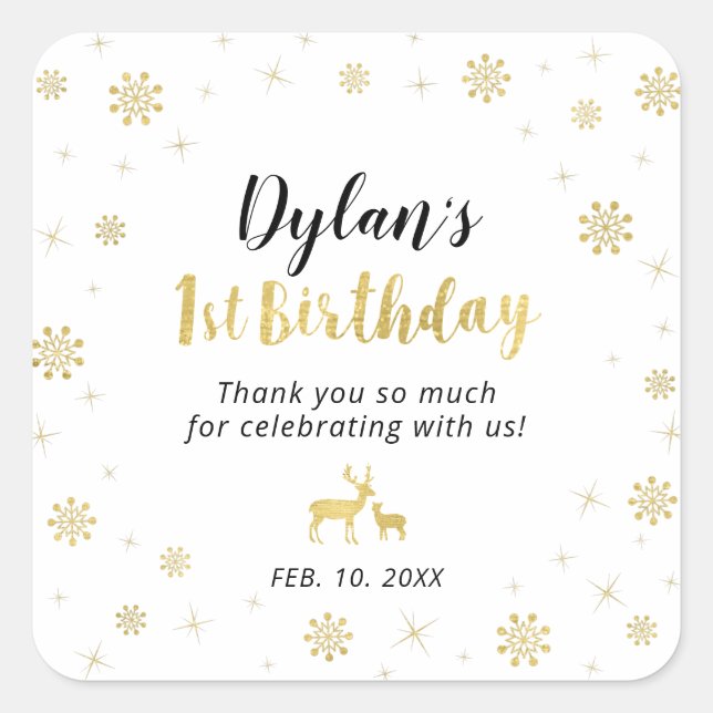 Winter onderland, Custom Gold 1st Birthday sticker (Front)