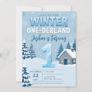 Winter Onderland Snowflake Ice Blue First Birthday Invitation