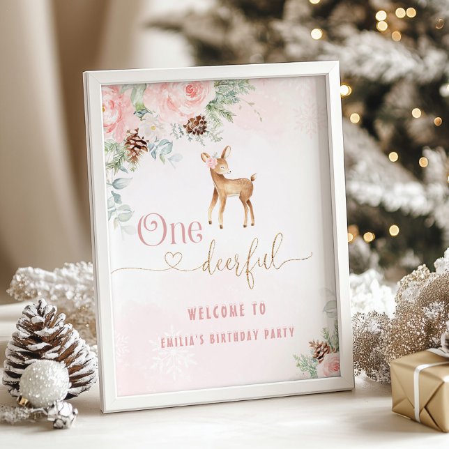 Winter One-deer-ful deer blush birthday welcome Poster (Creator Uploaded)