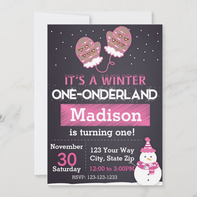 Winter One-derland (pink) Invitation (Front)