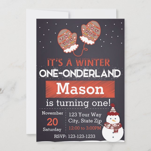 Winter One-derland (red) Invitation (Front)