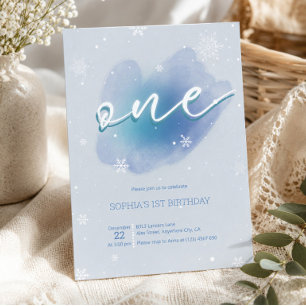 Winter One Frozen 1st Birthday Invitation Snowy