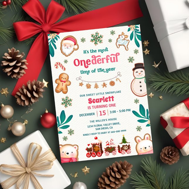 Winter Onederful Gingerbread Cookie 1st Birthday  Invitation (Winter Onederful time of the year 1st Birthday Party Invitation)