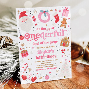 Winter ONEderful Pink Christmas Birthday Party Invitation