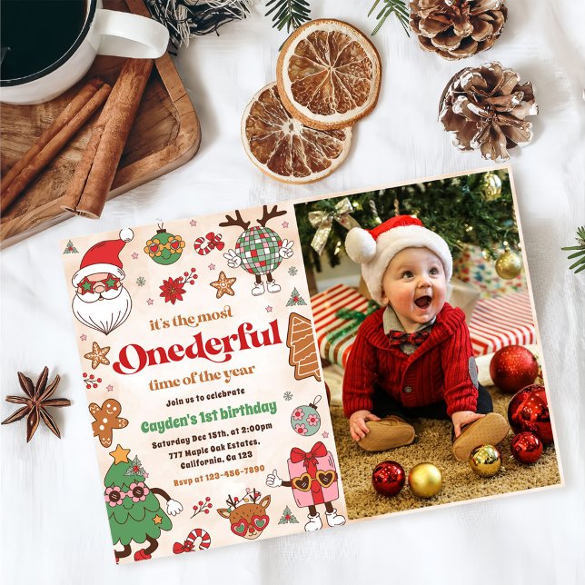 Winter Onederful Retro Christmas 2nd Birthday Invitation (Creator Uploaded)