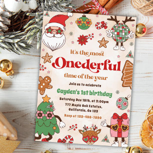 Winter Onederful Retro Christmas 2nd Birthday  Invitation
