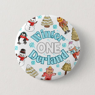 Winter onederland 1st birthday 6 cm round badge