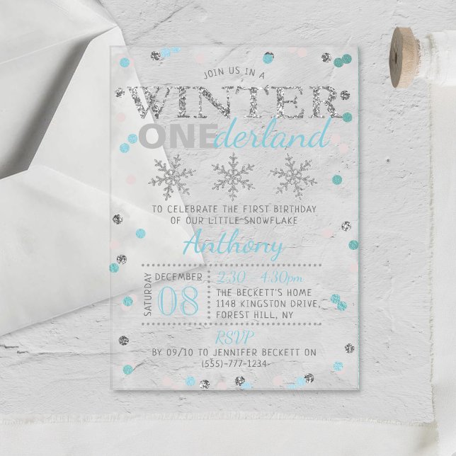 Winter ONEderland 1st Birthday Acrylic Invitations (Creator Uploaded)