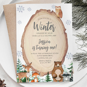 Winter Onederland 1st birthday Animal Woodland Invitation
