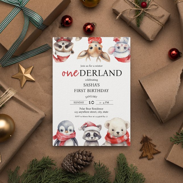 Winter Onederland 1st birthday Animals  Invitation (Winter Onederland 1st birthday Christmas Invitation Polar Animals)