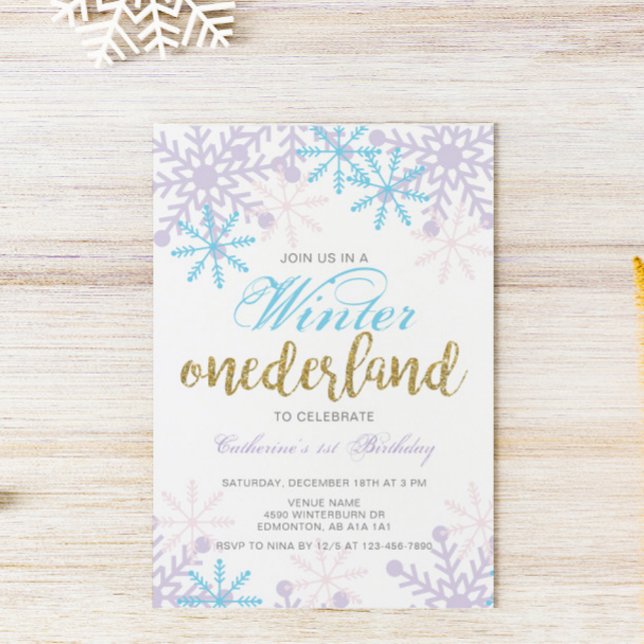 Winter Onederland 1st Birthday Baby Girl Cute snow Invitation (Creator Uploaded)