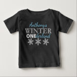 Winter ONEderland 1st Birthday Baby T-Shirt<br><div class="desc">Celebrate in style with this trendy 1st birthday t-shirt. The design is easy to personalise with your own wording and your little snowflake will look so cute wearing this sweet custom t-shirt. Matching party items can be found in the collection.</div>
