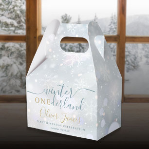 Winter Onederland 1st Birthday Blue And Gold Favour Box
