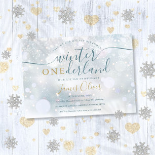 Winter Onederland 1st Birthday Blue And Gold Invitation