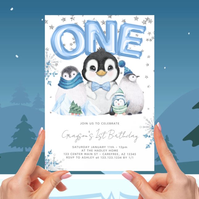 Winter Onederland 1st Birthday Blue Invitation (Creator Uploaded)
