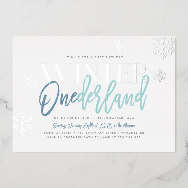 Winter ONEderland 1st Birthday Blue Silver (Front)