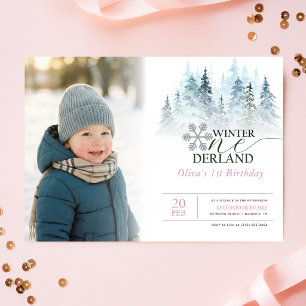 Winter Onederland 1st Birthday Boy Girl Photo Invitation