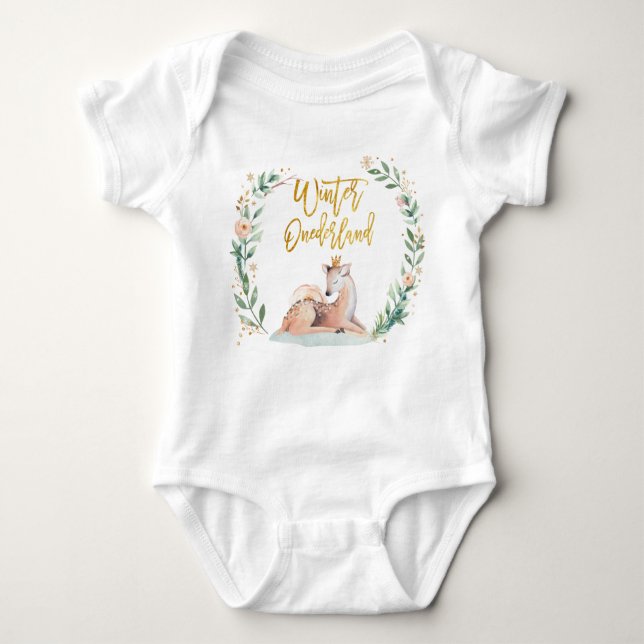 Winter Onederland 1st Birthday Deer Shirt Romper (Front)