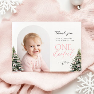 Winter Onederland 1st Birthday Flat Thank You Card