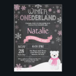 Winter Onederland 1st Birthday Invitation<br><div class="desc">Winter Onederland Polar Bear 1st Birthday Invitation. Deer. Pink and White Snowflake. First Birthday. Girl 1st Bday Invite. Chalkboard Background. Black and White. For further customisation,  please click the "Customise it" button and use our design tool to modify this template.</div>