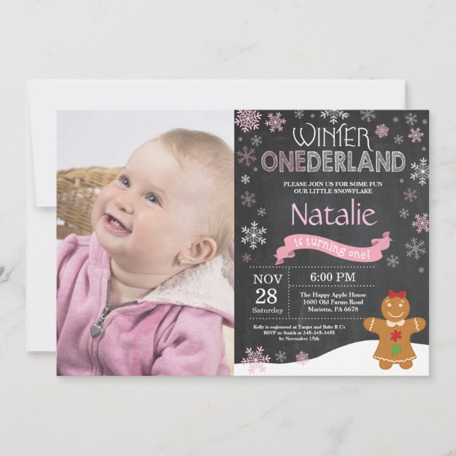 Winter Onederland 1st Birthday Invitation (Front)
