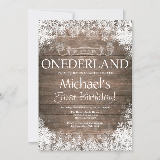 Winter Onederland 1st Birthday Invitation (Front)