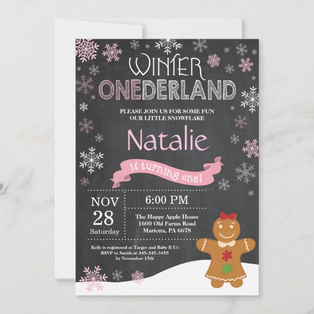 Winter Onederland 1st Birthday Invitation (Front)