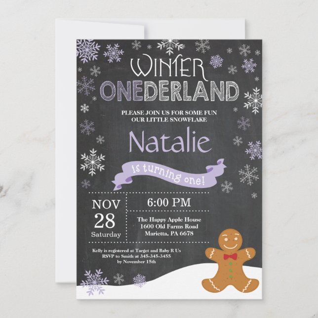 Winter Onederland 1st Birthday Invitation (Front)