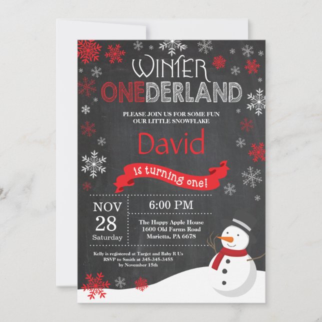 Winter Onederland 1st Birthday Invitation (Front)