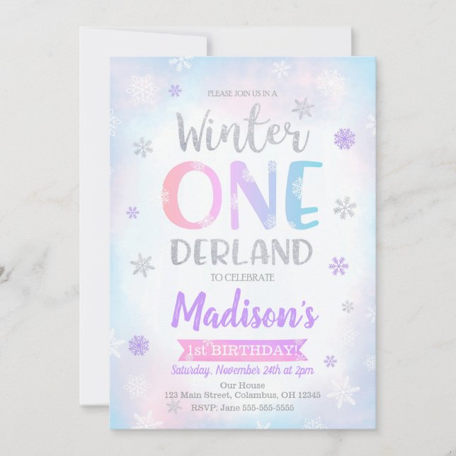 Winter ONEderland 1st Birthday Invitation (Front)