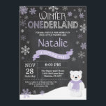 Winter Onederland 1st Birthday Invitation<br><div class="desc">Winter Onederland Polar Bear 1st Birthday Invitation. Deer. Purple Lilac Lavender and White Snowflake. First Birthday. Boy or Girl 1st Bday Invite. Chalkboard Background. Black and White. For further customisation,  please click the "Customise it" button and use our design tool to modify this template.</div>