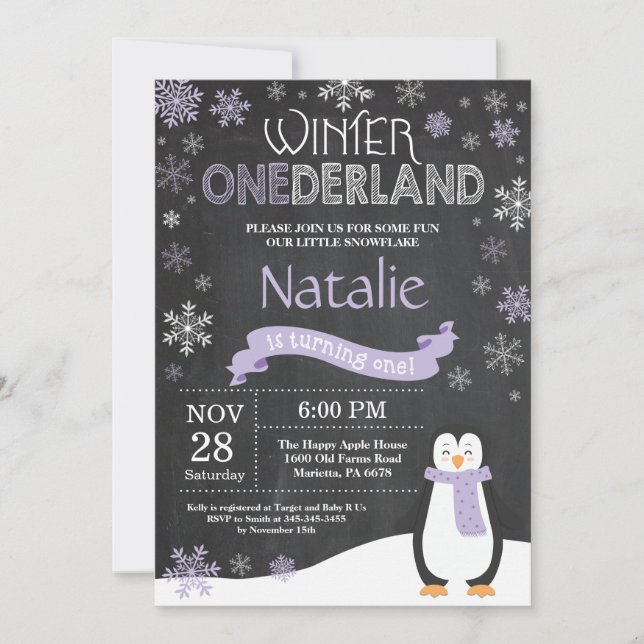 Winter Onederland 1st Birthday Invitation (Front)