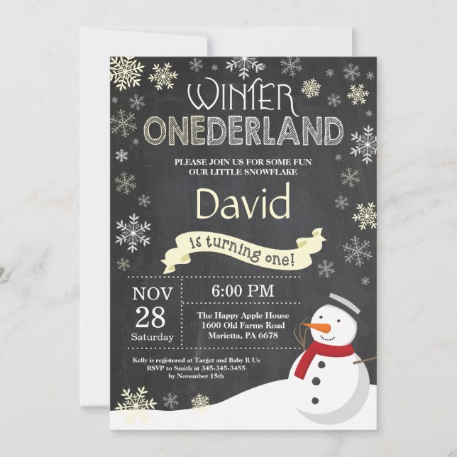Winter Onederland 1st Birthday Invitation (Front)