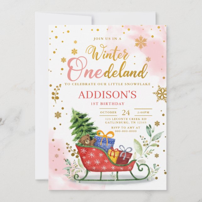 Winter Onederland 1st Birthday Invitation (Front)