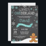 Winter Onederland 1st Birthday Invitation<br><div class="desc">Winter Onederland Snowman 1st Birthday Invitation. Gingerbread man. Aqua Teal Turquoise and White Snowflake. First Birthday. Boy or Girl 1st Bday Invite. Chalkboard Background. Black and White. For further customisation,  please click the "Customise it" button and use our design tool to modify this template.</div>