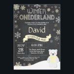 Winter Onederland 1st Birthday Invitation<br><div class="desc">Winter Onederland Polar Bear 1st Birthday Invitation. Deer. Yellow and White Snowflake. First Birthday. Boy or Girl 1st Bday Invite. Chalkboard Background. Black and White. For further customisation,  please click the "Customise it" button and use our design tool to modify this template.</div>
