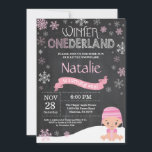 Winter Onederland 1st Birthday Invitation<br><div class="desc">Winter Onederland Polar Bear 1st Birthday Invitation. Baby Girl. Pink and White Snowflake. First Birthday. Girl 1st Bday Invite. Chalkboard Background. Black and White. For further customisation,  please click the "Customise it" button and use our design tool to modify this template.</div>