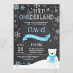 Winter Onederland 1st Birthday Invitation<br><div class="desc">Winter Onederland Polar Bear 1st Birthday Invitation. Deer. Blue and White Snowflake. First Birthday. Boy 1st Bday Invite. Chalkboard Background. Black and White. For further customisation,  please click the "Customise it" button and use our design tool to modify this template.</div>