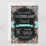 Winter Onederland 1st Birthday Invitation<br><div class="desc">Winter Onederland Boy 1st Birthday Invitation. Aqua Teal Turquoise and White Snowflake. First Birthday. Boy or Girl 1st Bday Invite. Rustic Wood Chalkboard Background. Black and White. Aqua Teal Turquoise Ribbon. For further customisation,  please click the "Customise it" button and use our design tool to modify this template.</div>