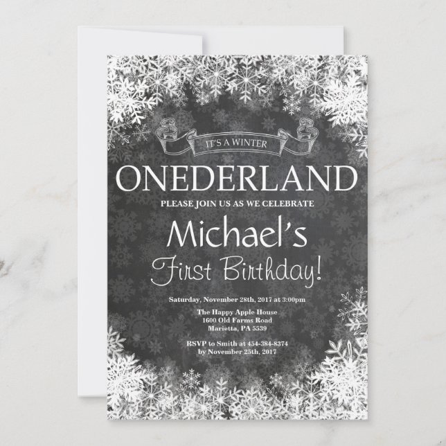 Winter Onederland 1st Birthday Invitation (Front)