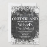 Winter Onederland 1st Birthday Invitation<br><div class="desc">Winter Onederland 1st Birthday Invitation. White Snowflake. First Birthday. Boy or Girl 1st Bday Invite. Chalkboard Background. Black and White. For further customisation,  please click the "Customise it" button and use our design tool to modify this template.</div>