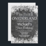 Winter Onederland 1st Birthday Invitation<br><div class="desc">Winter Onederland 1st Birthday Invitation. White Snowflake. First Birthday. Boy or Girl 1st Bday Invite. Chalkboard Background. Black and White. For further customisation,  please click the "Customise it" button and use our design tool to modify this template.</div>