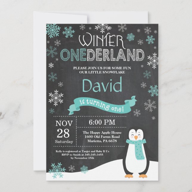 Winter Onederland 1st Birthday Invitation (Front)