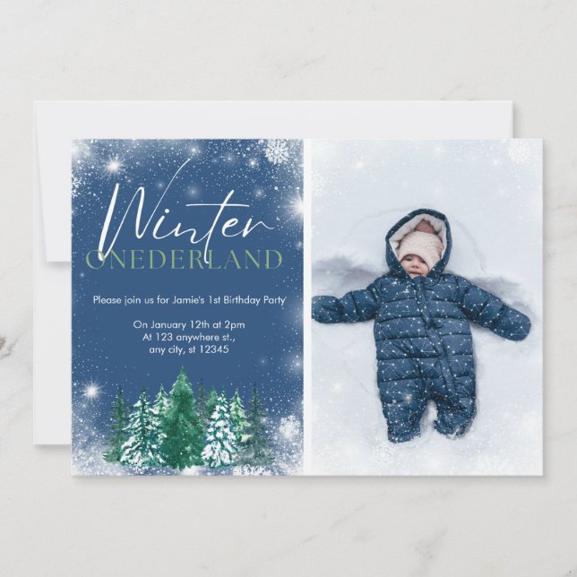 Winter Onederland 1st birthday Invitations Photo (Front)